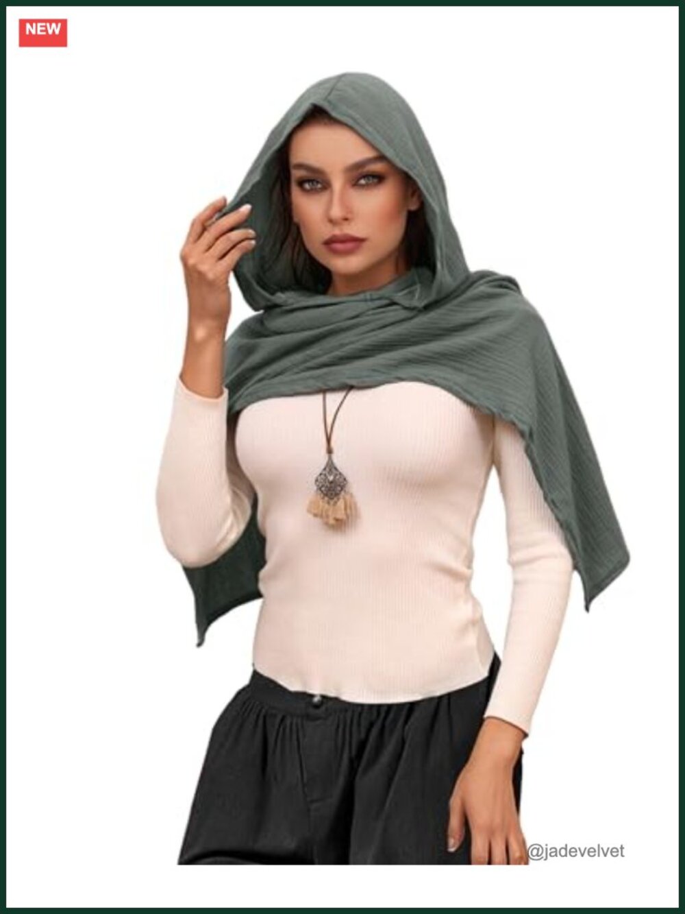 Unisex Hooded Scarf Shawl Cape Cotton Blend Medieval Cosplay